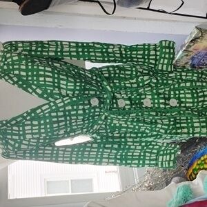 Cabi Green and White Belted Linen Jacket Style 6025 Size Medium